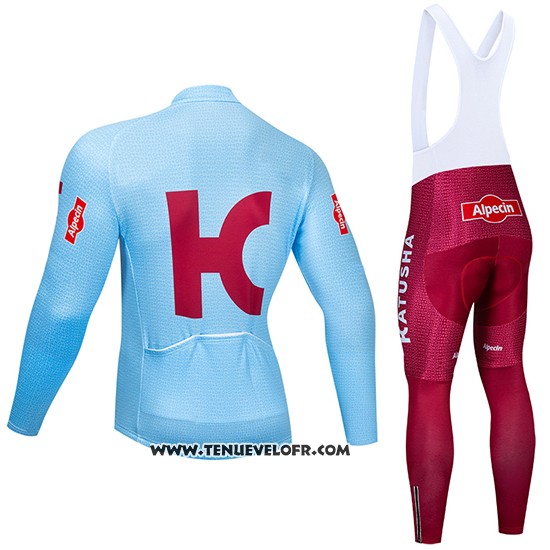 2019 Maillot Ciclismo Katusha Alpecin Bleu Rouge Manches Longues et Cuissard
